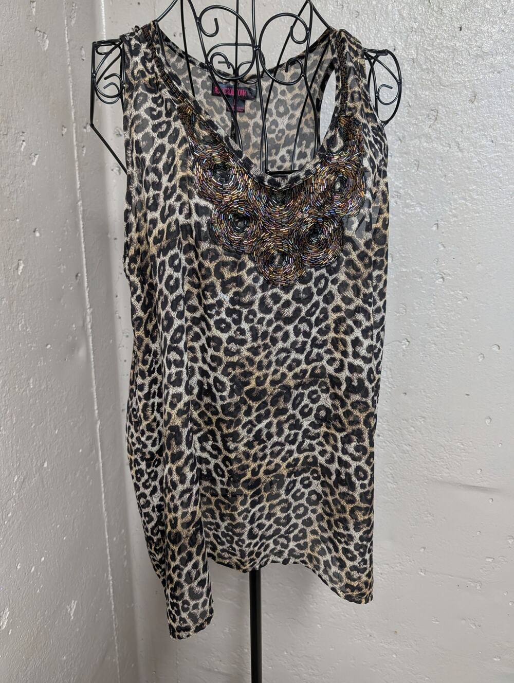 Rock & Roll Cowgirl Leopard Beaded Tunic Top Western Glam